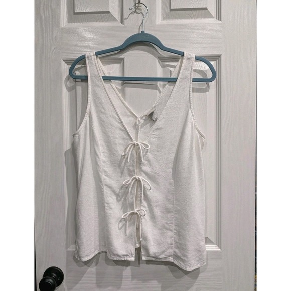Womens Linen Tie Front Vest Tank Top Small Boho Festival Coastal Sleeveless - Picture 2 of 14